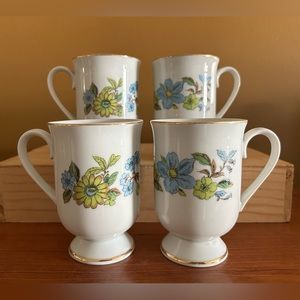 Set of 4 vintage floral pedestal mugs